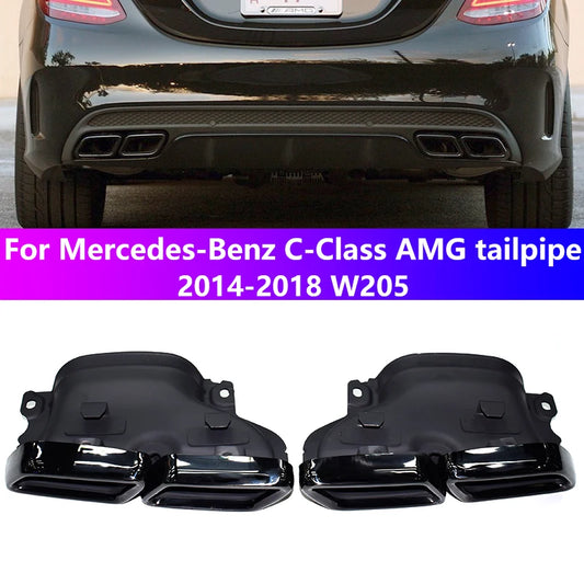 For 2014 to 2018 Mercedes-Benz C-Class W205 Exhaust Pipe Upgrade AMG C63 Black Muffler Nozzle Tip Exhaust Nozzle